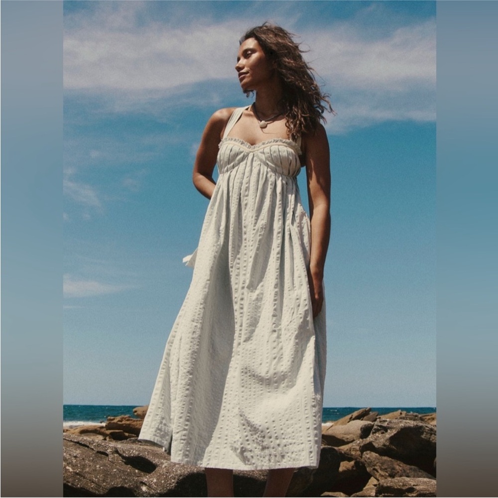 Free People Poppy Midi Seersucker Halter Maxi Dress NWOT Eggshell blue Free EST